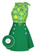 She pairs this 2PCS 1960s Tie Neck Floral Top & Button Solid Skirt with confidence and 1960s charm