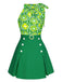 This 2PCS 1960s Tie Neck Floral Top & Button Solid Skirt brings 1960s soul to her everyday