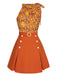 This 2PCS 1960s Tie Neck Floral Top & Button Solid Skirt brings 1960s soul to her everyday