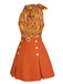 2PCS 1960s Tie Neck Floral Top & Button Solid Skirt — 1960s elegance she can wear anywhere