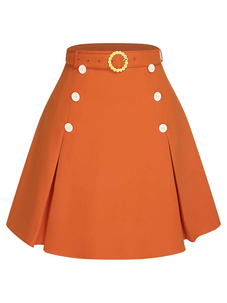 This 2PCS 1960s Tie Neck Floral Top & Button Solid Skirt brings 1960s soul to her everyday
