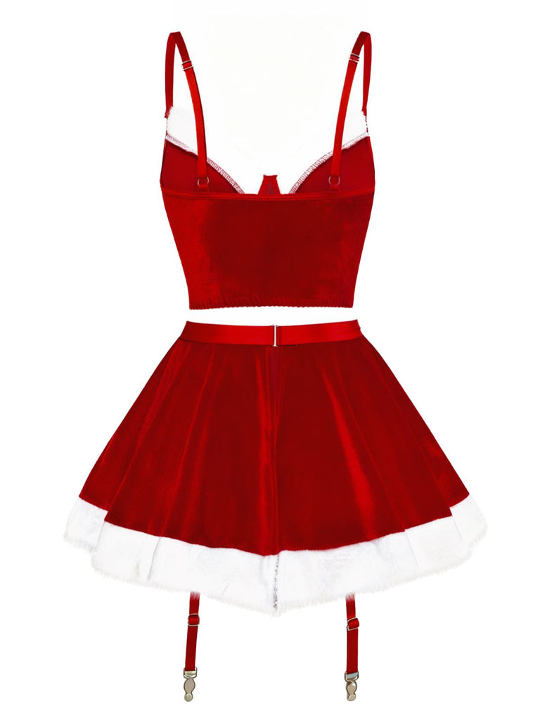 2PCS 1970 Christmas Velvet Top & Skirt Set - vintage skirt, retro style