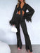 2PCS 1970s Feather Cuff Tie-Up Crop Top & Slit Pants - vintage fashion, retro style