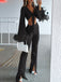 2PCS 1970s Feather Cuff Tie-Up Crop Top & Slit Pants - vintage fashion, retro style