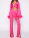 2PCS 1970s Feather Cuff Tie-Up Crop Top & Slit Pants - vintage fashion, retro style