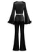 2PCS 1970s Feather Cuff Tie-Up Crop Top & Slit Pants, vintage top, retro blouse - perfect for women who love vintage and retro fashion