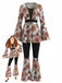 2PCS 1970s Hippie Bell Sleeve Top & Flare Pants - vintage fashion, retro style