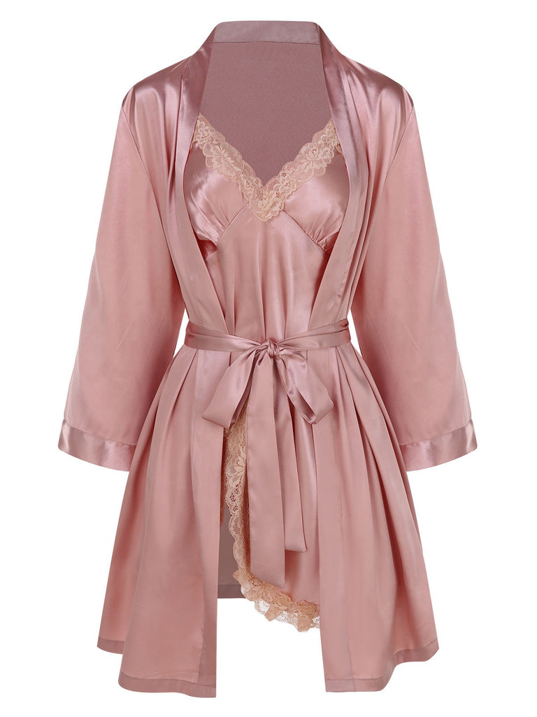 2PCS 1970s Lace Suspender Nightdress & Robe - vintage dress, retro fashion