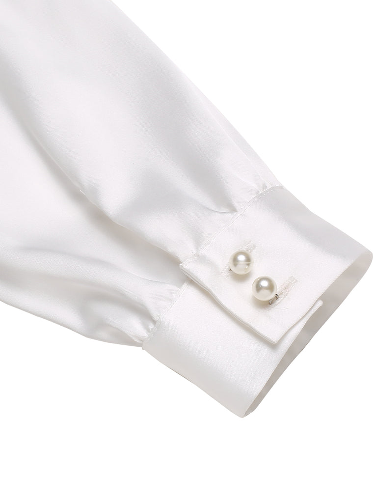 This 2PCS 1970s Satin High Neck Blouse & Suspender Pants brings 1970s soul to her everyday