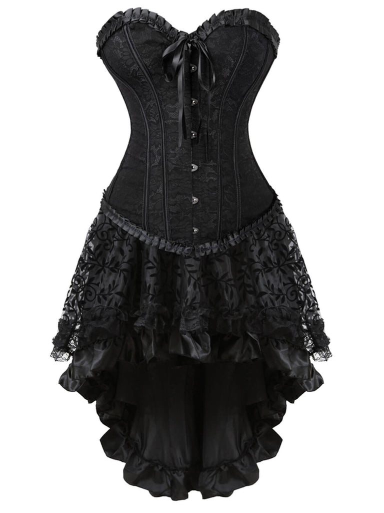 She sways in this 2PCS 1970s Steampunk Lace Corset & High Low Skirt and it's pure 1970s magic