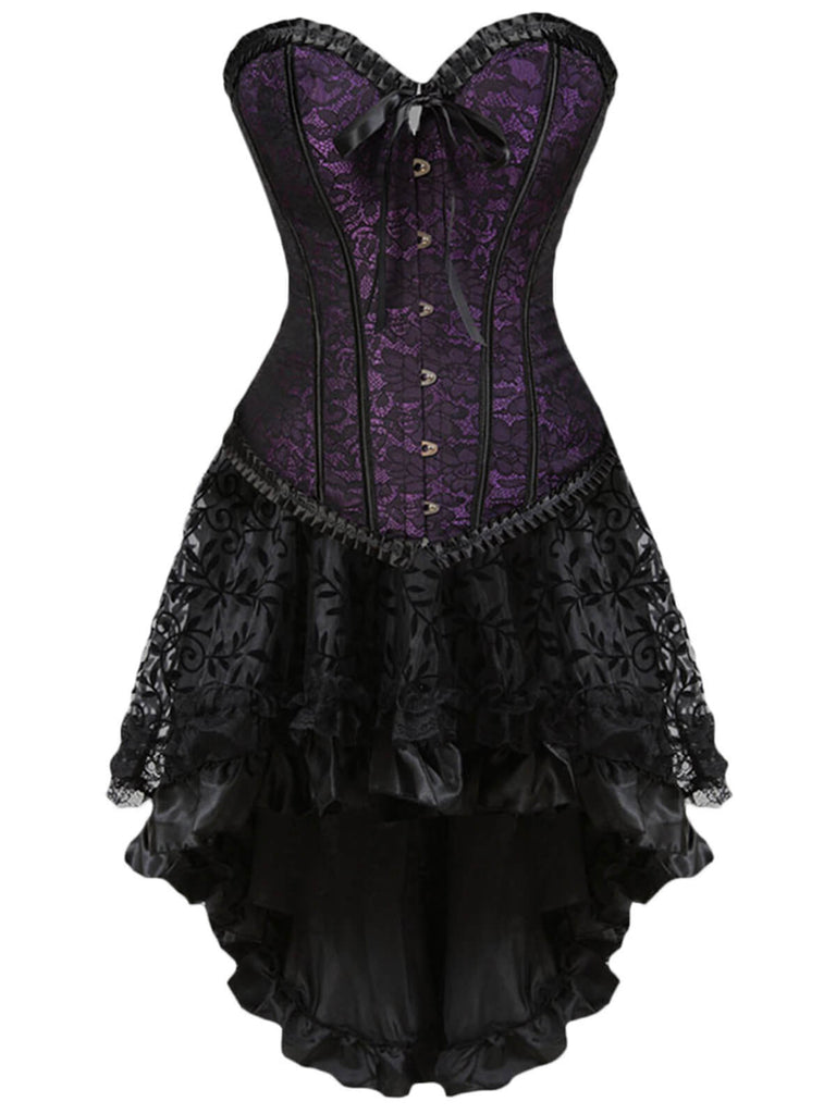 2PCS 1970s Steampunk Lace Corset & High Low Skirt — because 1970s glamour deserves an encore