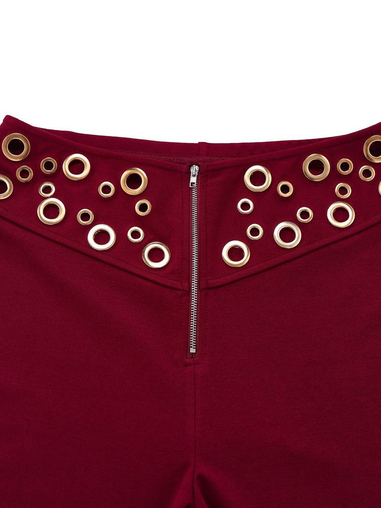 2PCS 1970s Strapless Metal Buckle Punk Top & Pants - vintage fashion, retro style