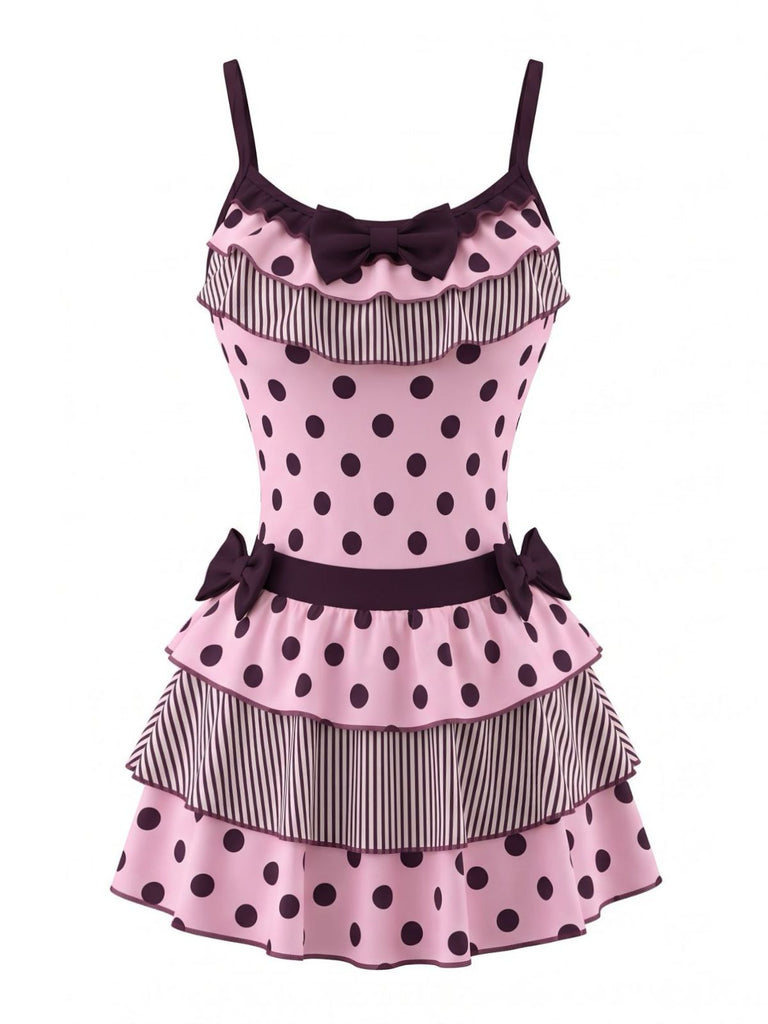 2PCS 1980s Polka Dot Sleeveless Tank Top & Layered Mini Skirt, vintage skirt, retro style - perfect for women who love vintage and retro fashion