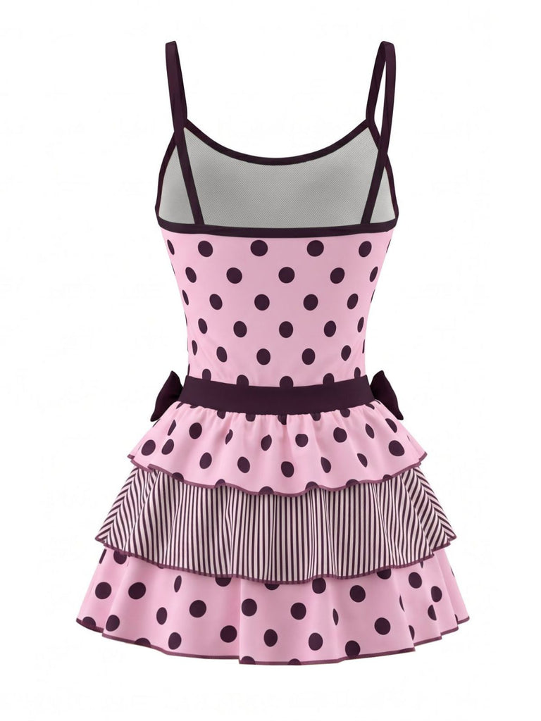 2PCS 1980s Polka Dot Sleeveless Tank Top & Layered Mini Skirt, vintage skirt, retro style - perfect for women who love vintage and retro fashion