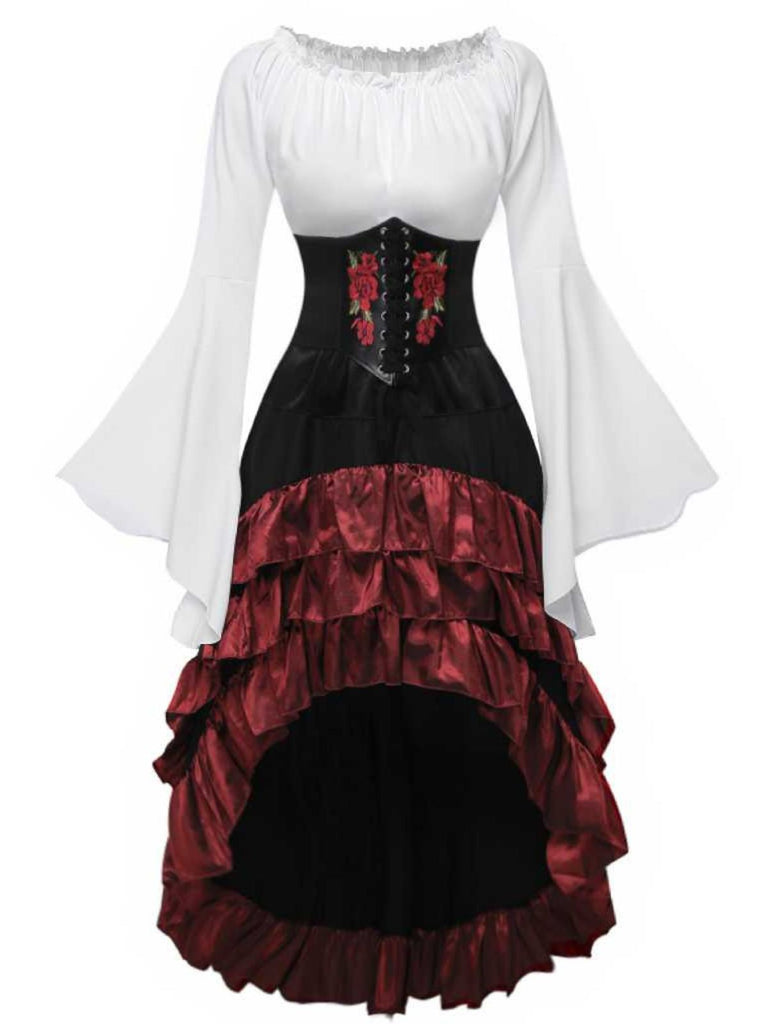 2PCS 1980s Ruffled Halloween Pirate Costume Set - vintage fashion, retro style