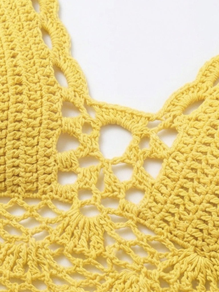 2PCS 1980s Solid Crochet Cover Up Set, bohemian cover up, beach wear - perfect for women who love vintage and retro fashion