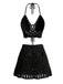 2PCS 1980s Solid Crochet Cover Up Set, bohemian cover up, beach wear - perfect for women who love vintage and retro fashion