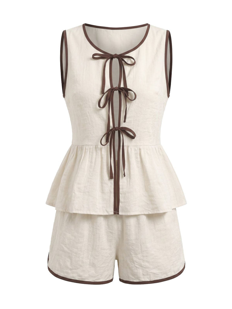 Beige 1950s Color Block Cardigan Shorts 2PCS, vintage fashion, retro style - perfect for women who love vintage and retro fashion