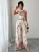 2PCS Beige 1970s Leaf Print Halter Top & Wide-Leg Pants | vintage blouse, retro top, classic style - perfect for retro fashion enthusiasts