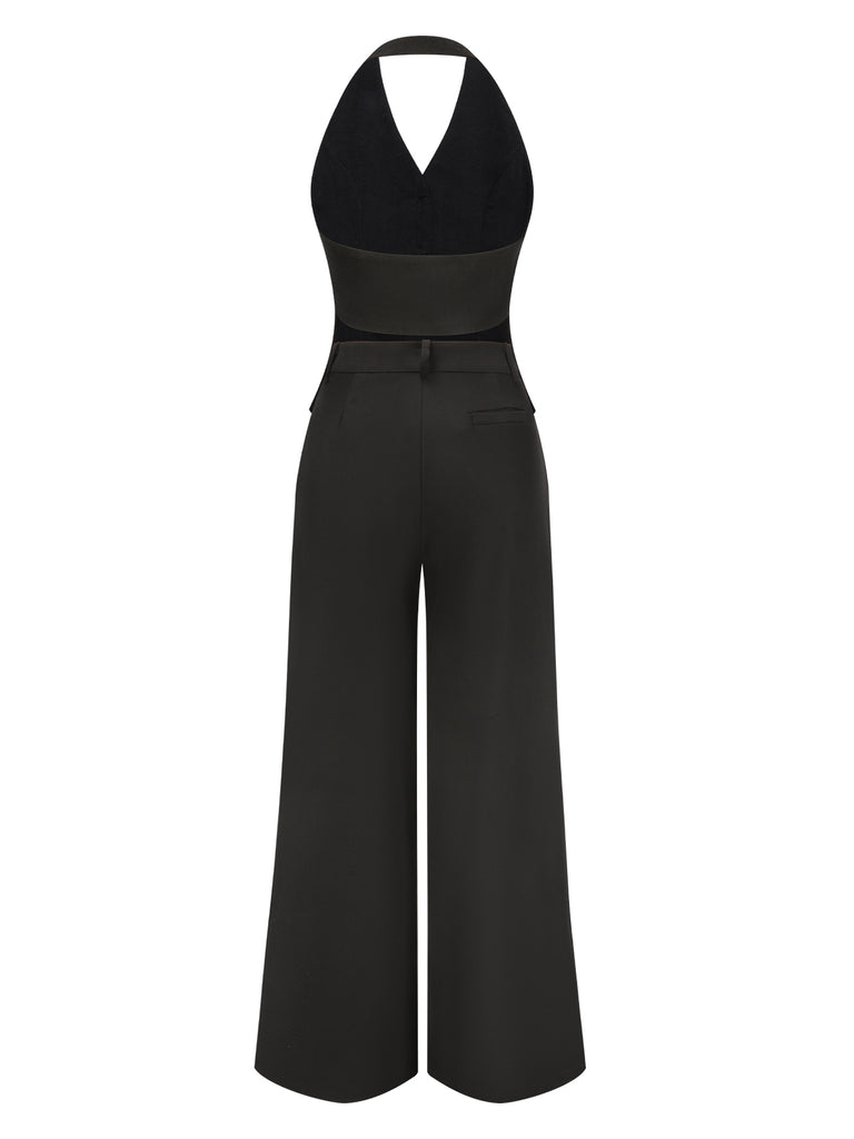 2PCS Black 1930s Halter Vest Top & Wide Leg Pants — 1930s elegance she can wear anywhere