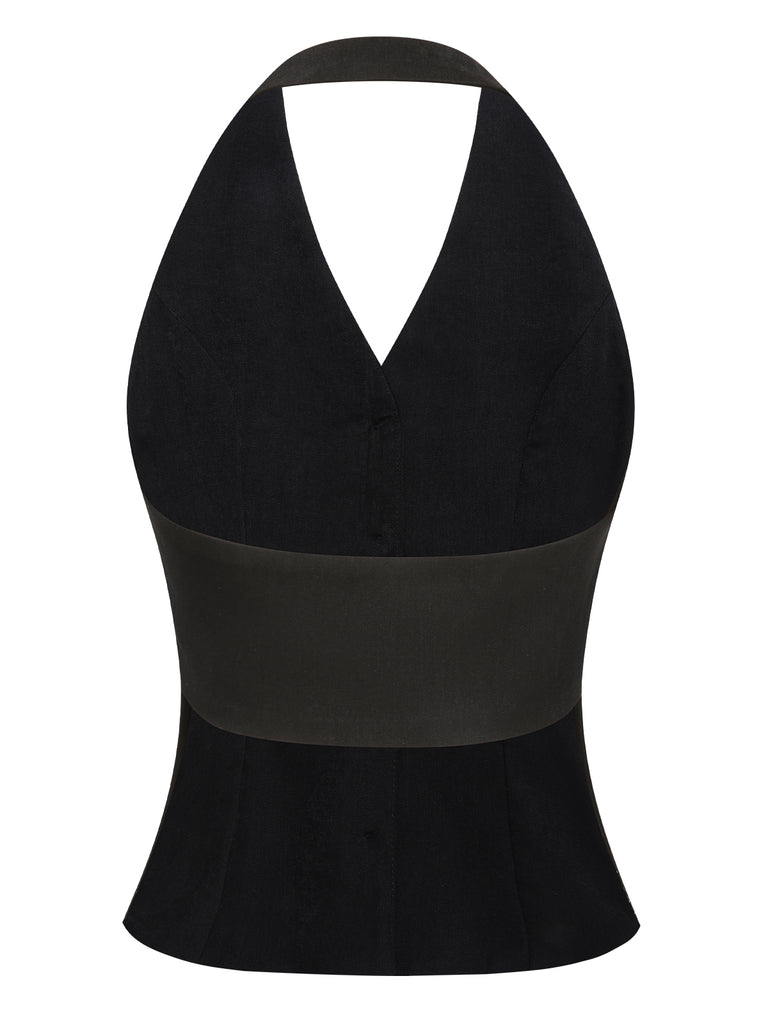 2PCS Black 1930s Halter Vest Top & Wide Leg Pants: a 1930s classic that whispers rather than shouts