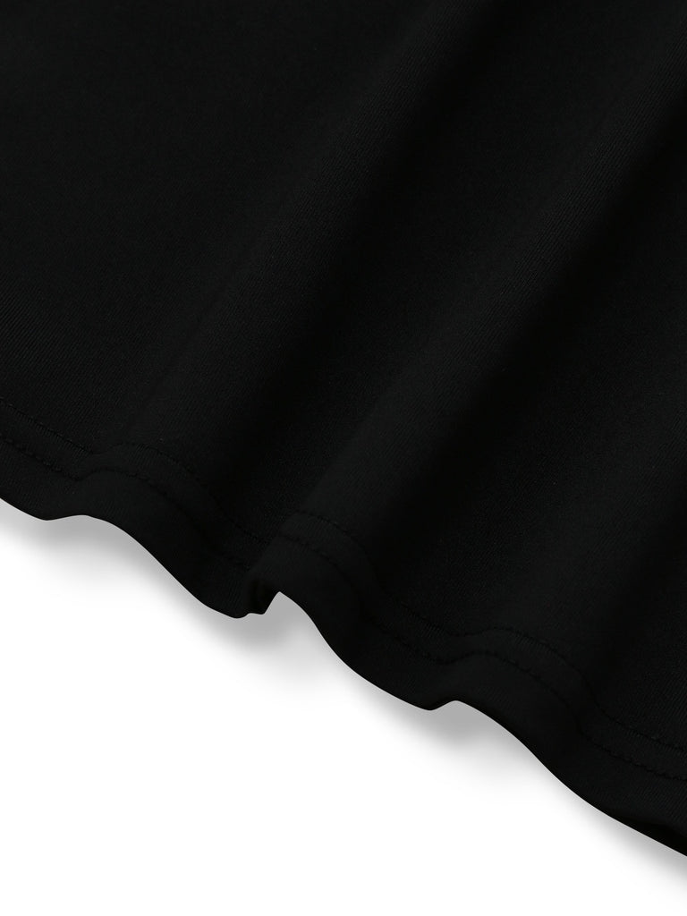 2PCS Black 1930s Turtleneck Top & Floral Skirt - vintage skirt, retro style, classic black