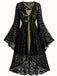 2PCS Black 1940s Bat Mesh Outwear & Green Dress - vintage dress, retro fashion, classic black