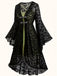 2PCS Black 1940s Bat Mesh Outwear & Green Dress - vintage dress, retro fashion, classic black