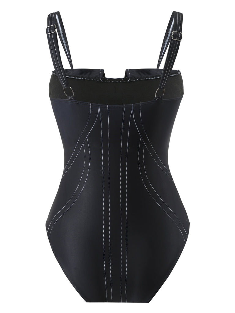 2PCS Black 1940s Gothic Straps Swimsuit & Pants — 1940s poolside glamour meets sun-drenched confidence