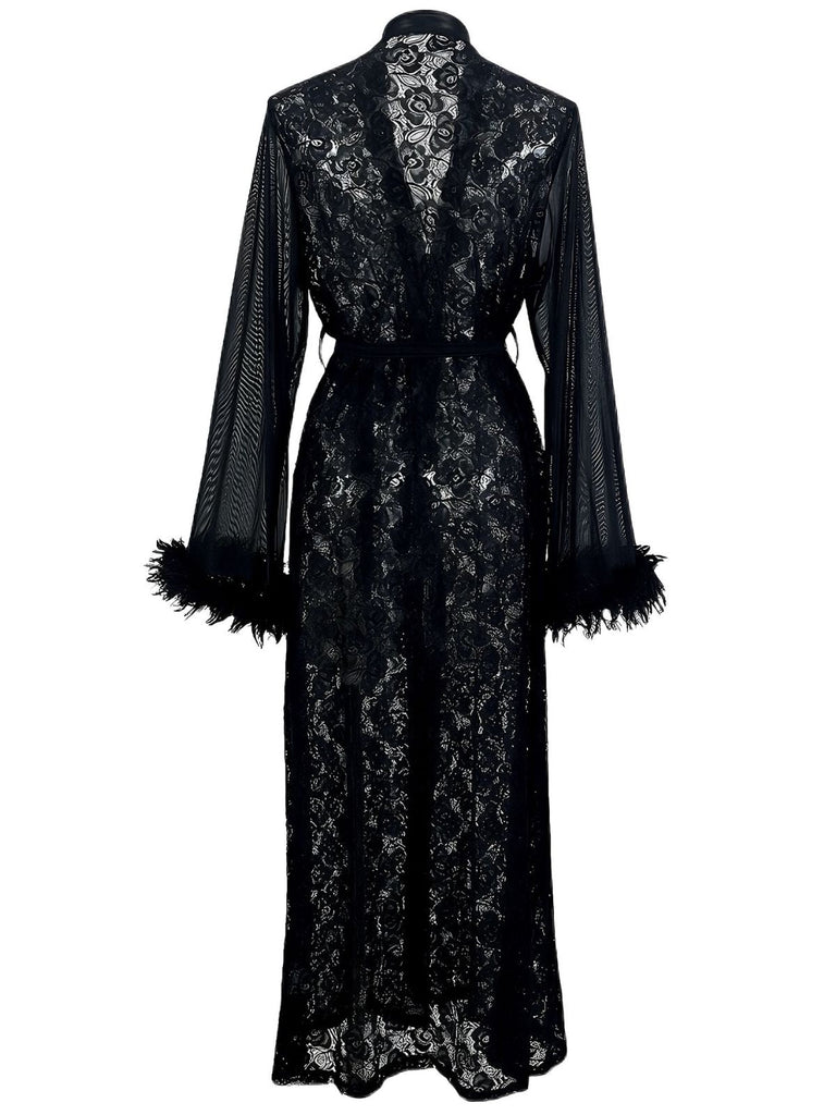 2PCS Black 1940s Lace Sheer Sleepwear Set - vintage nightgown, retro sleepwear, classic black
