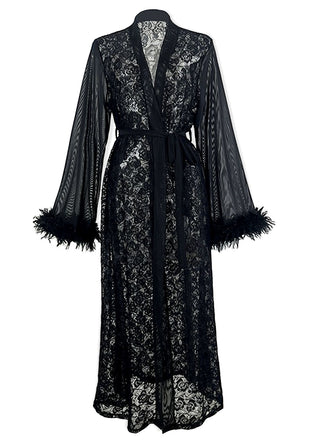 2PCS Black 1940s Lace Sheer Sleepwear Set - vintage nightgown, retro sleepwear, classic black