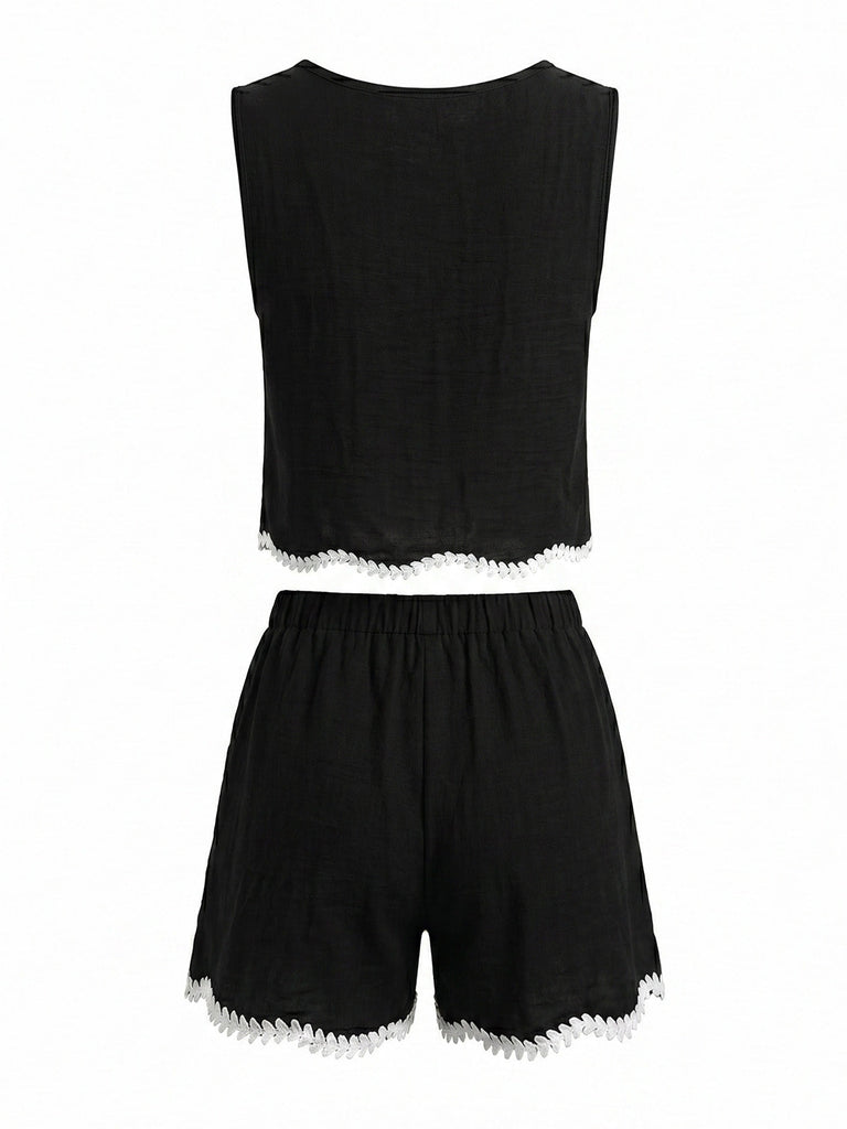 Black 1950s Round Neck Shorts Set, vintage fashion, retro style - perfect for women who love vintage and retro fashion