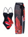 2PCS Black 1950s Floral Swimsuit & Cover-Up - vintage swimsuit, pin-up style, classic black