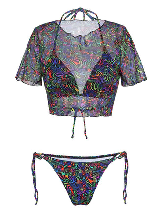 2PCS-Black-1960s-Camo-Bikini-Set-Mesh-Crop-Cover-Up, vintage, retro, swimwear
