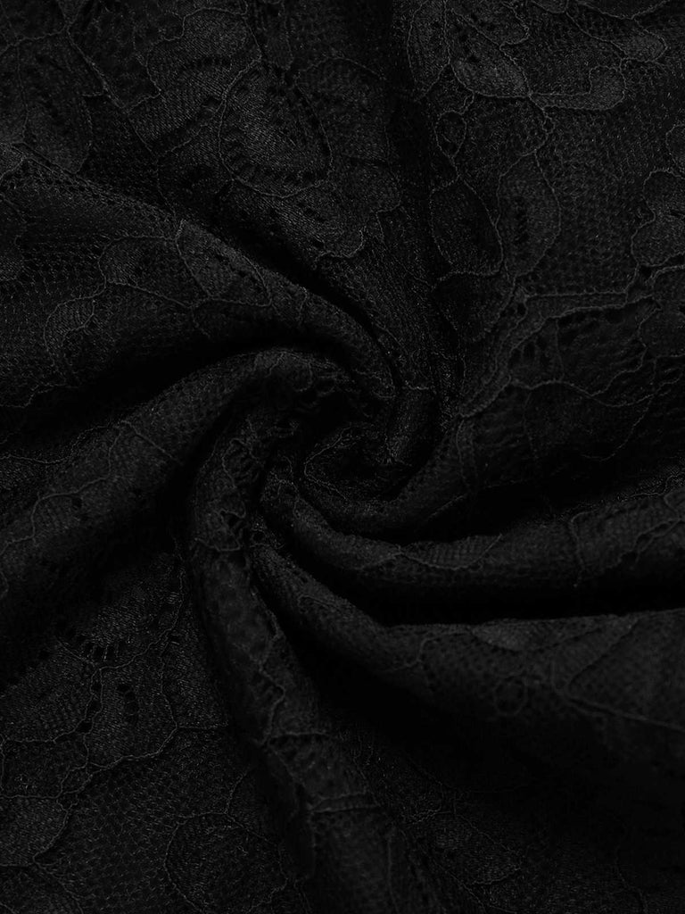 2PCS Black 1960s Lace Floral Sheer Top & Skirt - vintage skirt, retro style, classic black