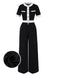 2PCS Black 1960s Solid Buttoned Top & Pants, vintage top, retro blouse - perfect for women who love vintage and retro fashion