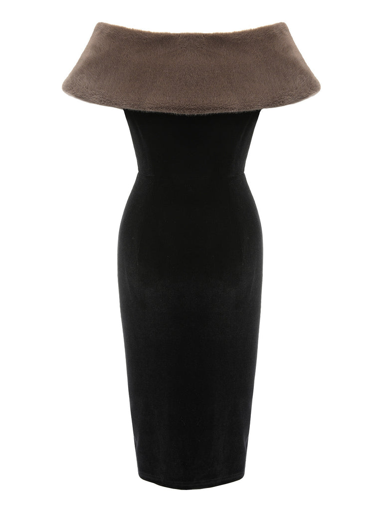 This 2PCS Black 1960s Solid Dress & Plush Cape wraps her in 1960s elegance, one twirl at a time