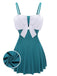 2PCS Blue 1930s Bow Strap Swimsuit & Skirt, vintage skirt, retro style - perfect for women who love vintage and retro fashion