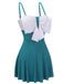 2PCS Blue 1930s Bow Strap Swimsuit & Skirt, vintage skirt, retro style - perfect for women who love vintage and retro fashion