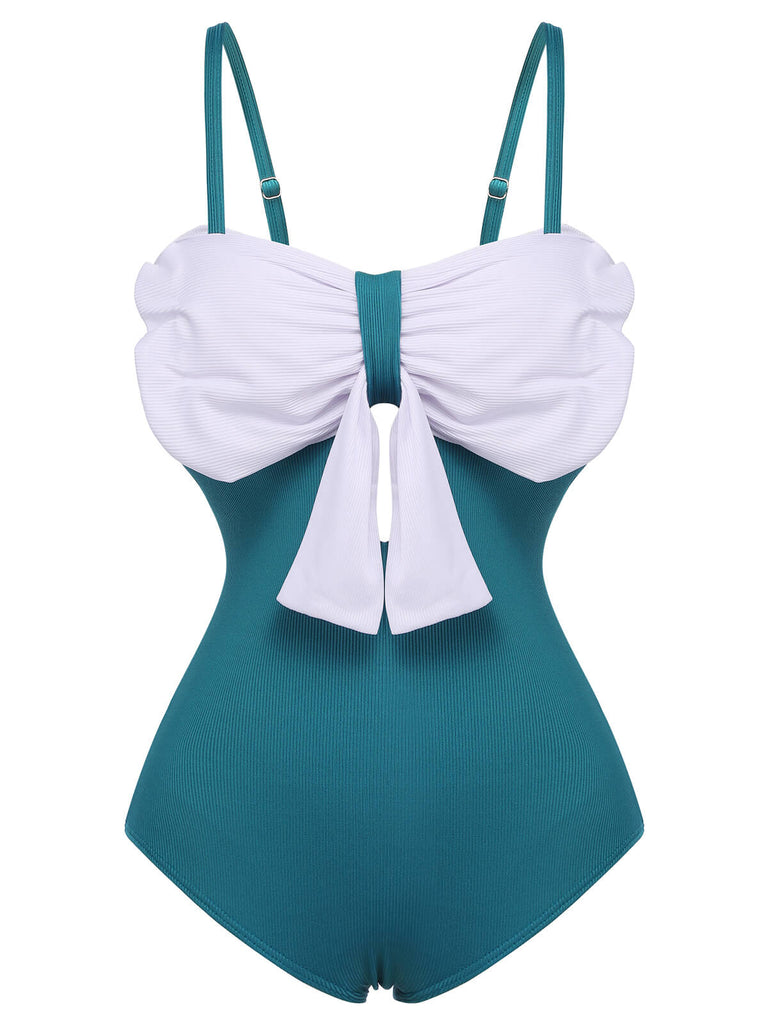 2PCS Blue 1930s Bow Strap Swimsuit & Skirt, vintage skirt, retro style - perfect for women who love vintage and retro fashion