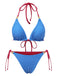 2PCS Blue 1950s Halter Plaid Alloy Star Bikini Set & Shorts, vintage swimsuit, pin-up swimwear - perfect for women who love vintage and retro fashion