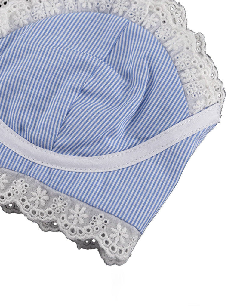 Blue 1950s Lace Spaghetti Strap Patchwork High Waist Skirt Set 3