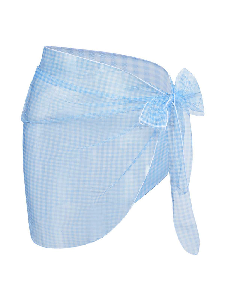 This 2PCS Blue 1950s Plaids Swimsuit & Mesh Cover-Up carries 1950s vacation dreams in every stitch