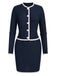 She throws on this 2PCS Blue 1960s Contrast Short Coat & Pencil Skirt and the city feels like 1960s Paris
