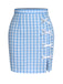 2PCS Blue 1960s Plaid Ruffled Hem Tops & BowKnot Skirts, vintage skirt, retro style - perfect for women who love vintage and retro fashion