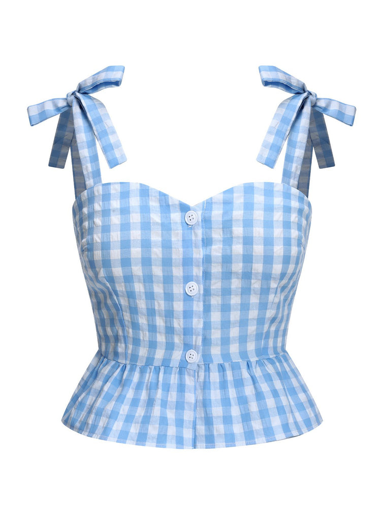 1960s Straps Plaid Ruffled Hem | 1960s | vintage blouse, retro top