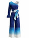 2PCS Blue 1970s Gradient Glitter Top & Pants Set - vintage fashion, retro style