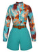 2PCS Blue 1970s Tropical Blouse & Shorts With Belt, vintage top, retro blouse - perfect for women who love vintage and retro fashion