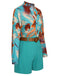 2PCS Blue 1970s Tropical Blouse & Shorts With Belt, vintage top, retro blouse - perfect for women who love vintage and retro fashion