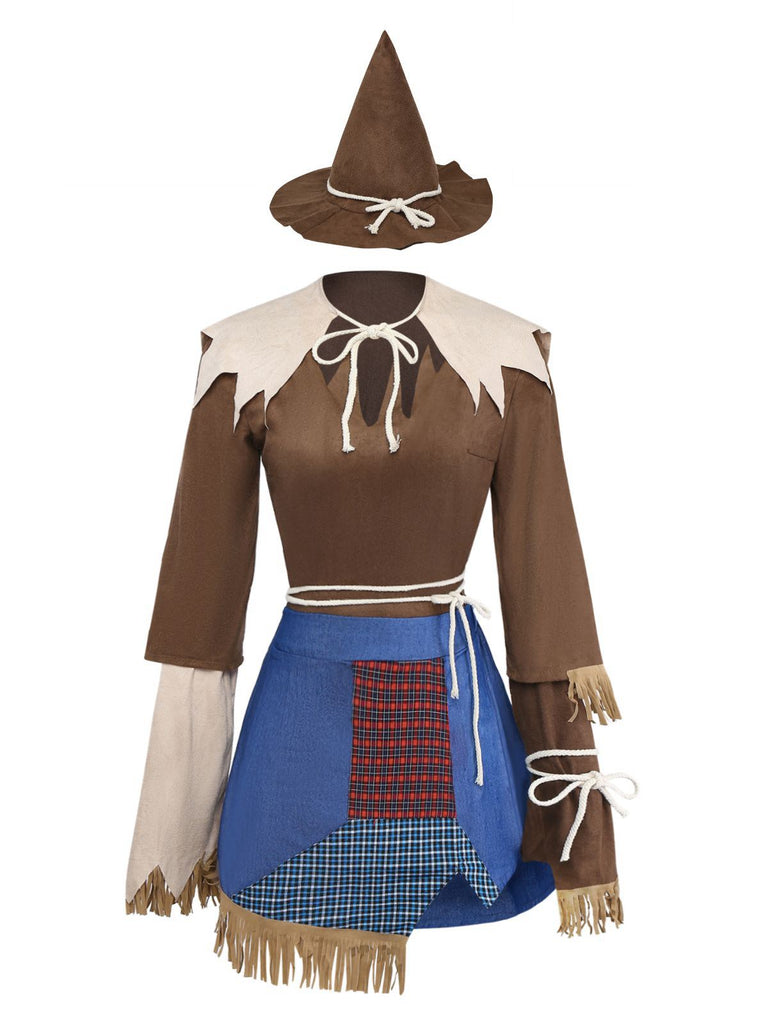 2PCS Brown 1960s Halloween Scarecrow Set - vintage fashion, retro style